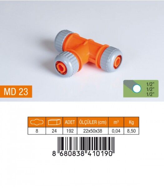 MD 23	1/2''-1/2''-1/2'' LÜX TE 3 LÜ HORTUM EKİ ( 8 / 192 )