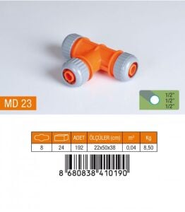 MD 23	1/2''-1/2''-1/2'' LÜX TE 3 LÜ HORTUM EKİ ( 8 / 192 )