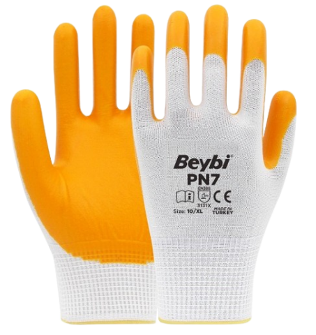 Beybi PN7 Polyester Örme Nitril Eldiven no:10