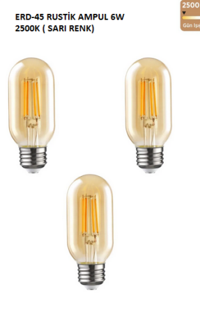 ERD-45 RUSTİK 6W 2500K BAL E27 T45 575LM HEKA 5 Lİ FİYAT